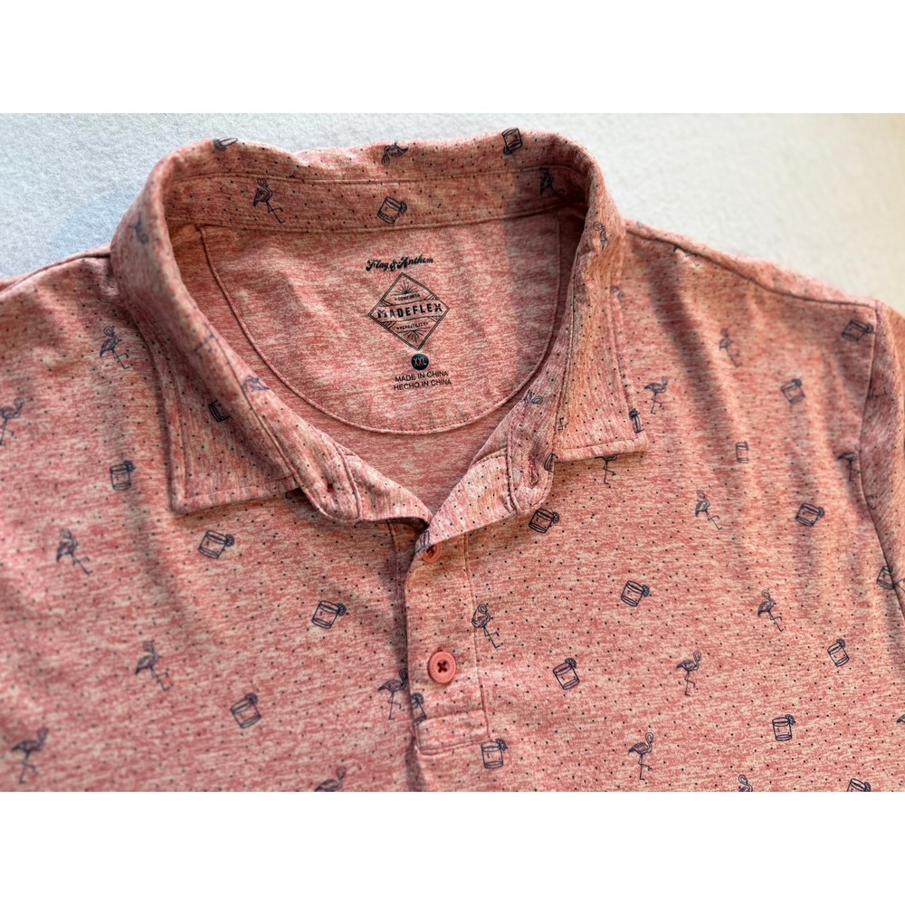 Flag‎ & Anthem Madeflex Mens XXL Polo Shirt Coral Pink Flamingo Cocktail Print